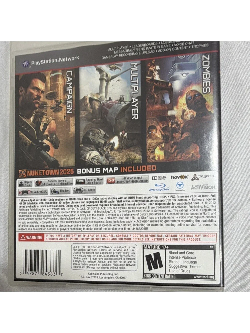 Activision Call of Duty: Black Ops II Sony PlayStation 3 Shooter M 2012 Online